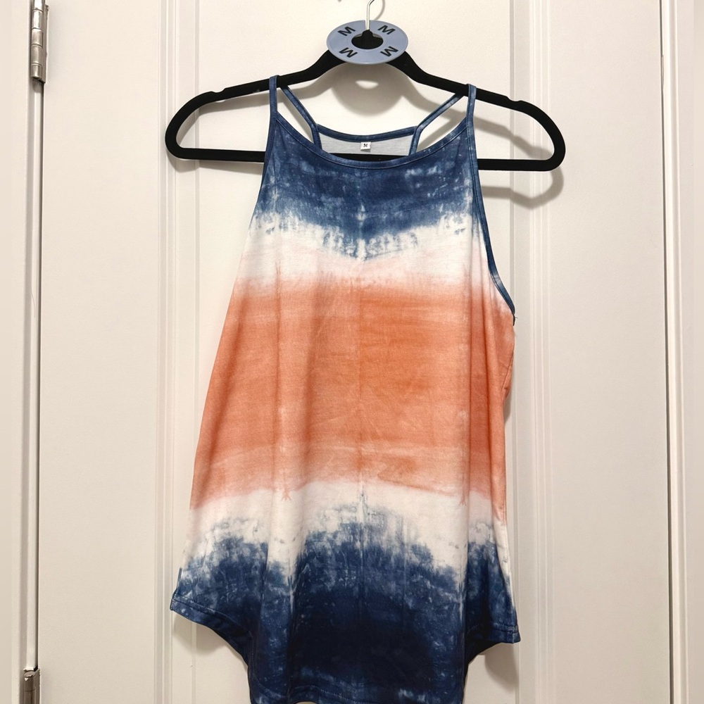 Vibrant Tie-Dye Tank Top in Blue and Orange